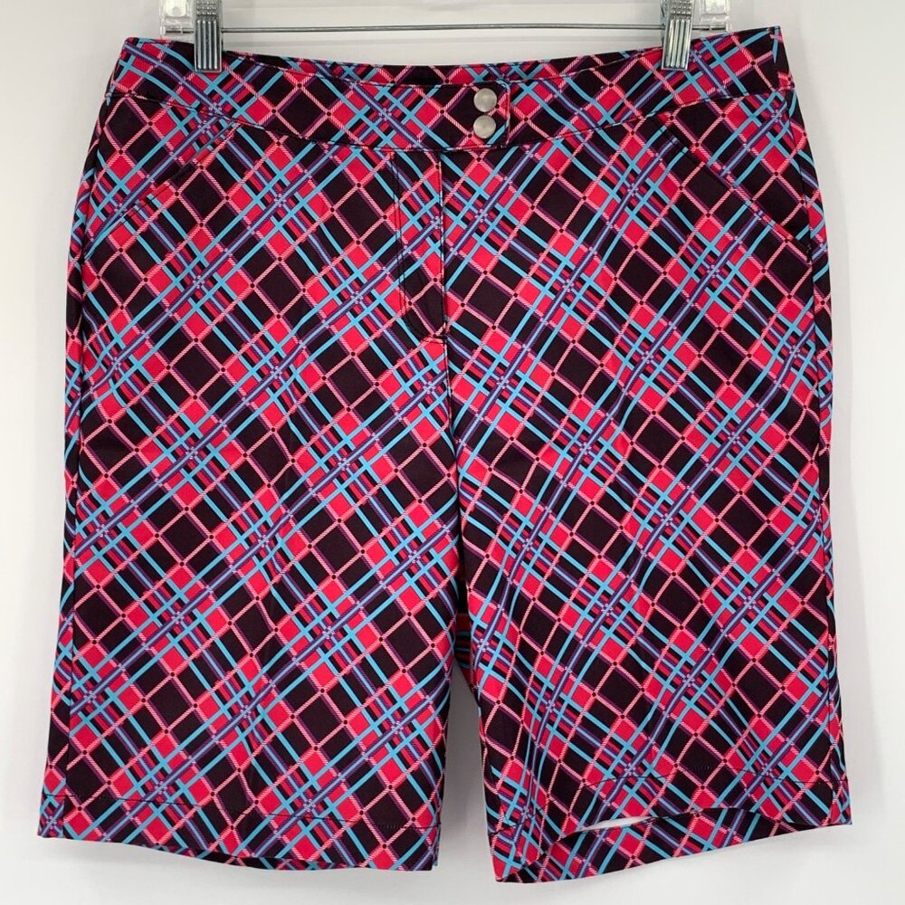 PGA Tour Pink and Black Plaid Bermuda Women's Golf‎ Shorts Size 10 - Picture 3 of 8